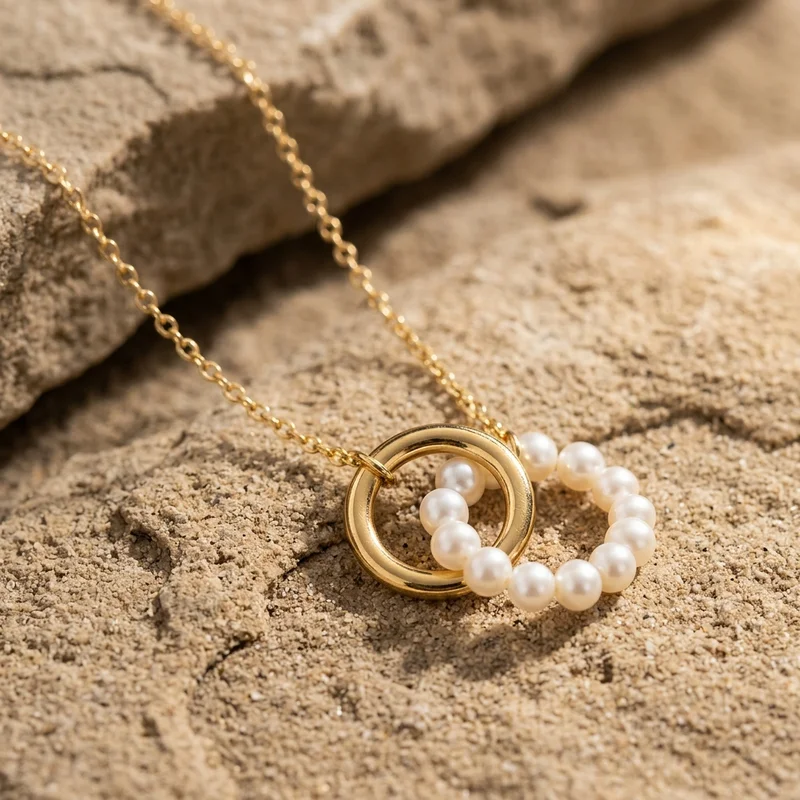 Luxury pearl necklace on natural stone