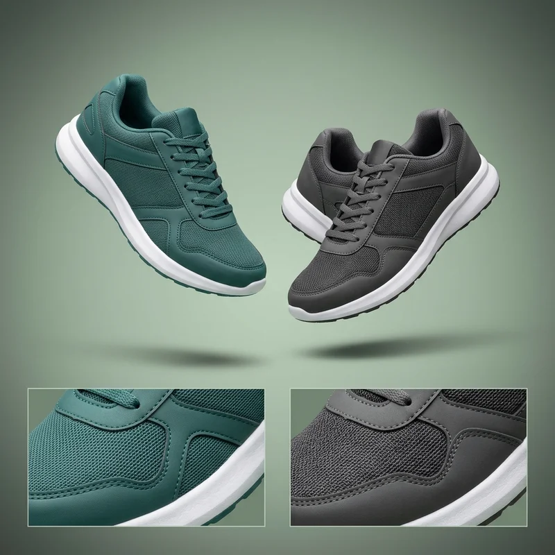 Floating sneakers on teal background