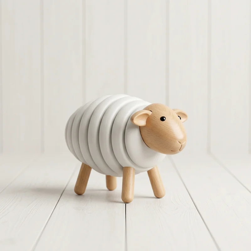 Wooden toy sheep on rustic wood