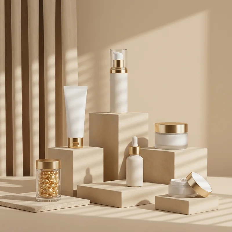 Elegant beige cosmetic collection
