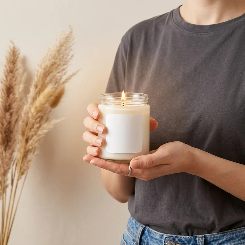Cozy candle held by model