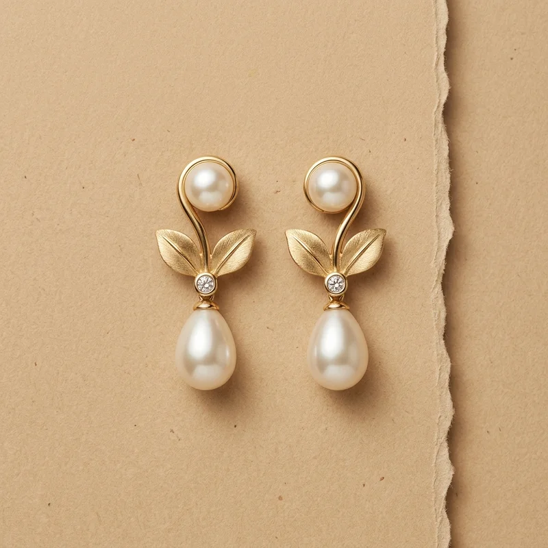 Elegant pearl earrings on textured paper
