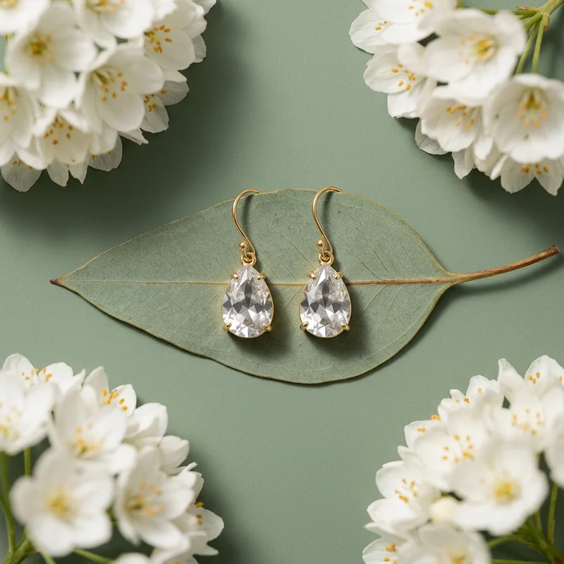 Elegant diamond earrings on leaf
