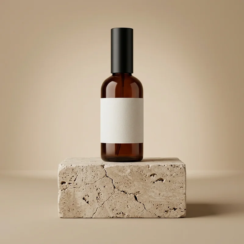 Natural skincare on stone podium