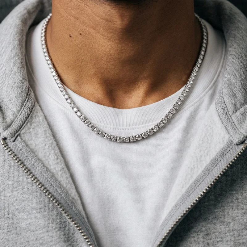 Men's diamond tennis chain on model