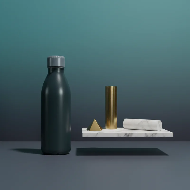 Modern bottle on marble shelf