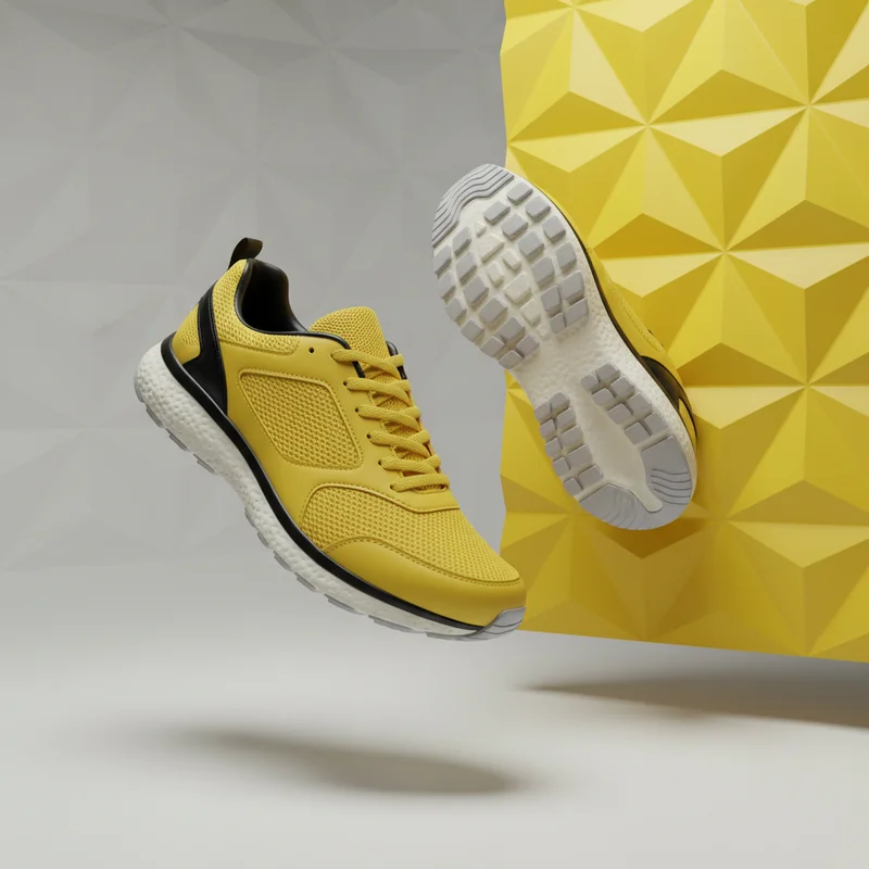 Modern yellow sneakers floating