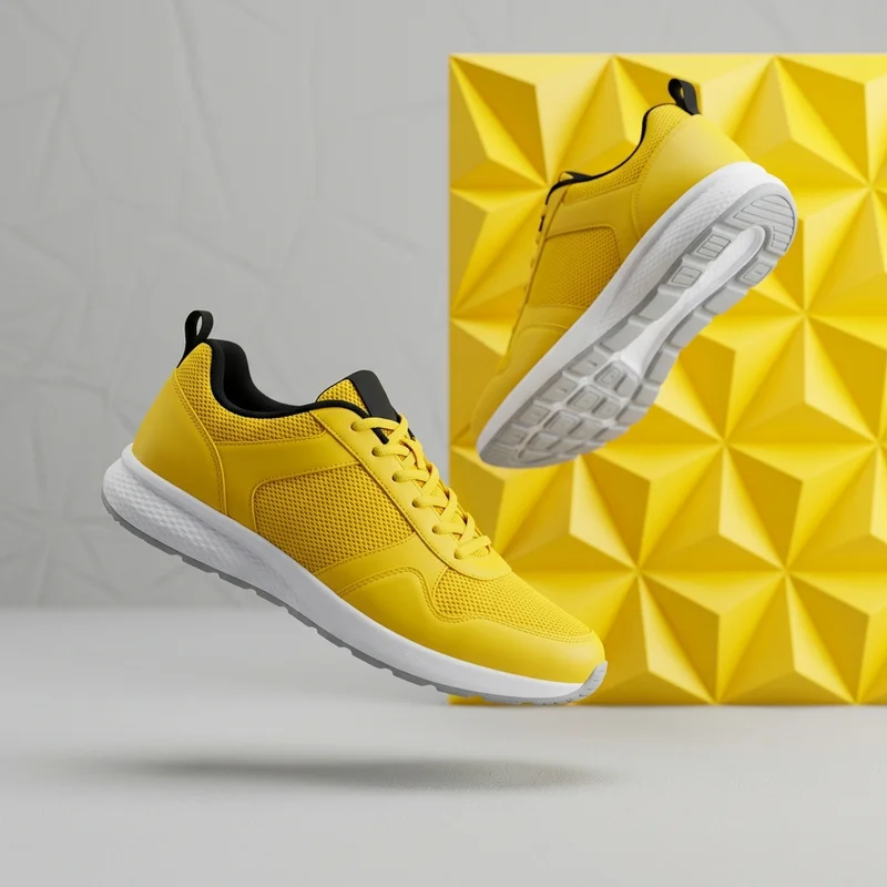 Dynamic yellow sneakers display