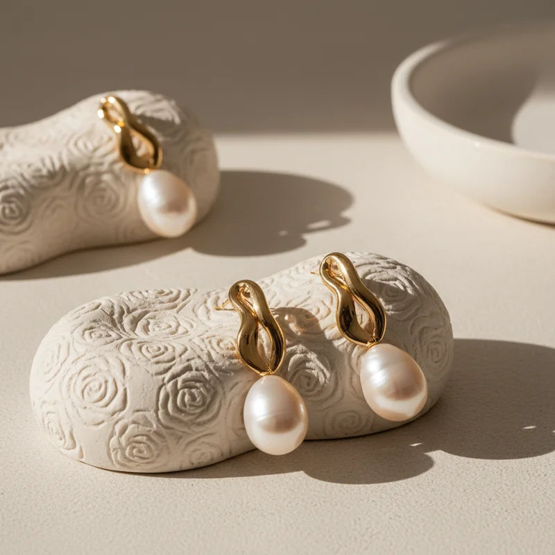 Elegant pearl earrings on textured stands