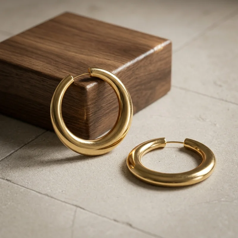 Minimalist gold hoops on stone