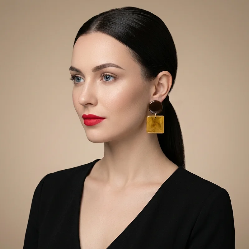 Elegant geometric earrings on model