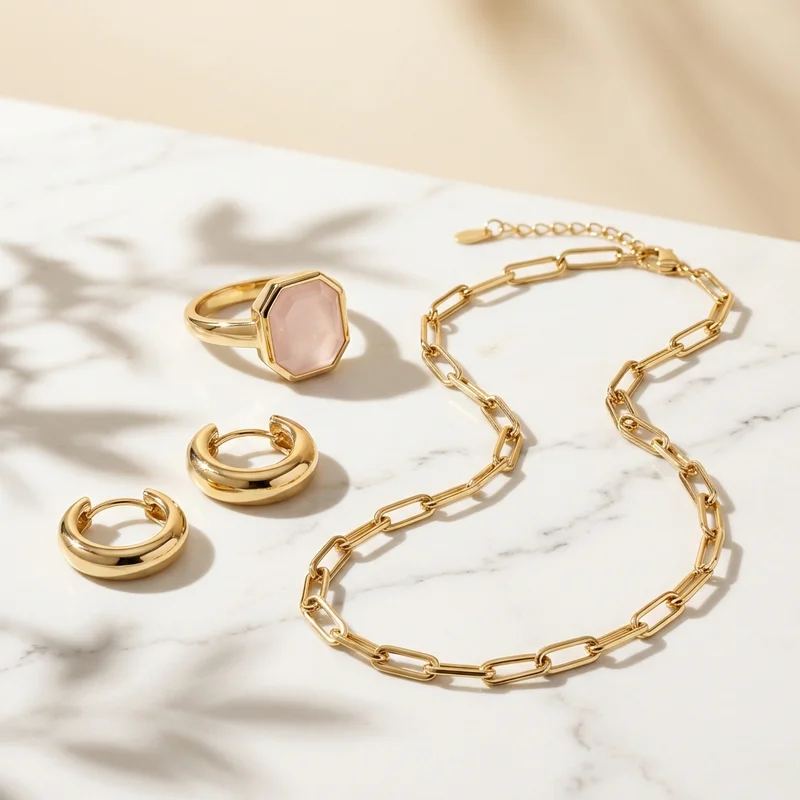 Luxury gold jewelry on marble