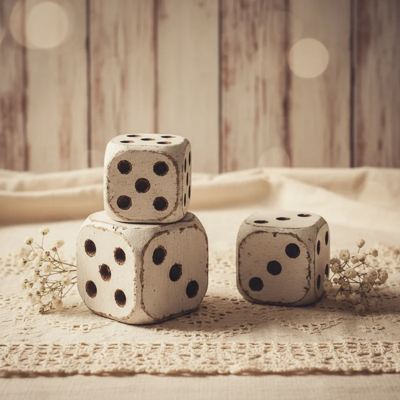 Rustic wooden dice on lace