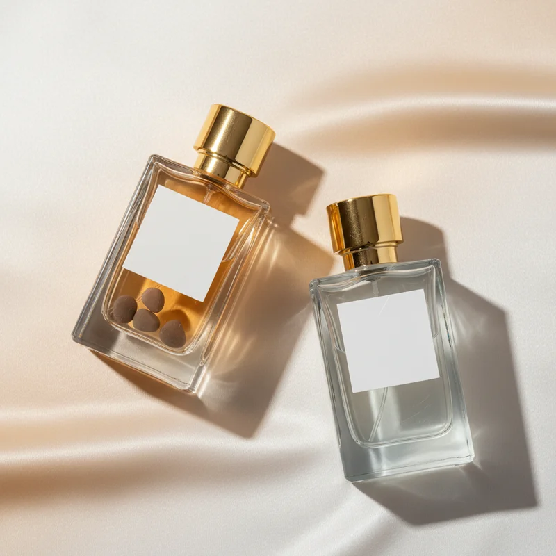 Elegant perfume on silk