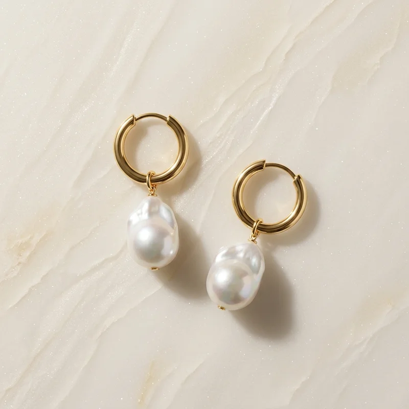 Baroque pearl earrings on marble