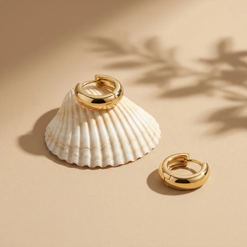 Gold hoops on seashell
