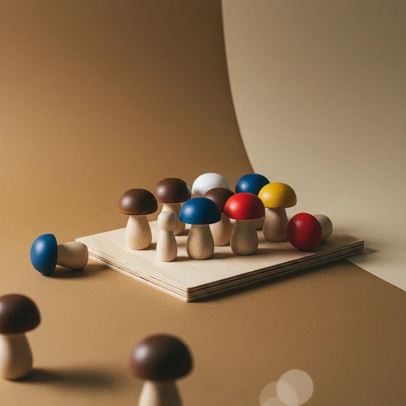 Colorful wooden toy mushrooms