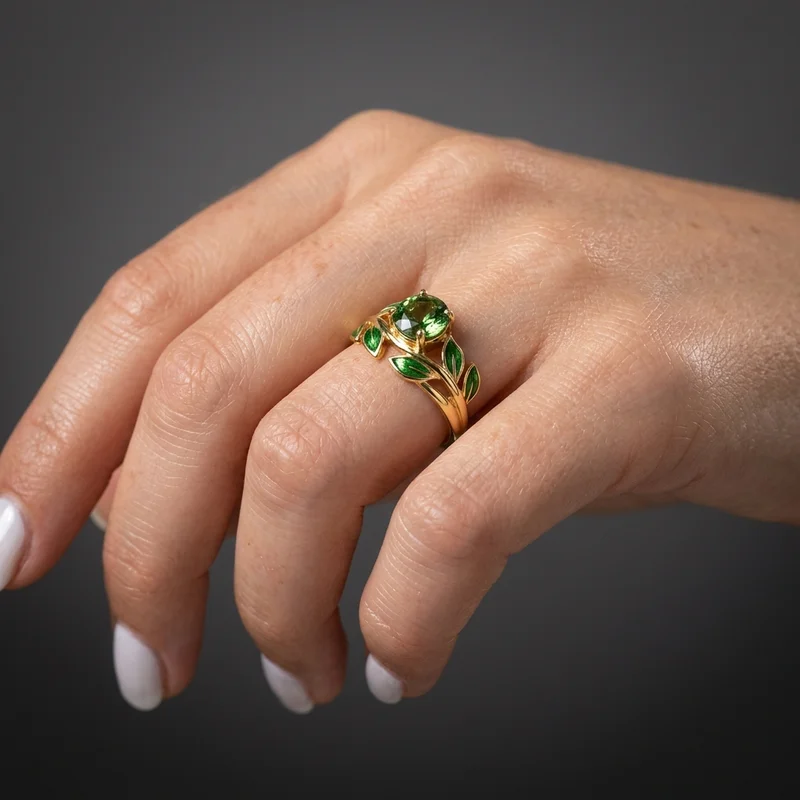 Elegant gold ring with green stone