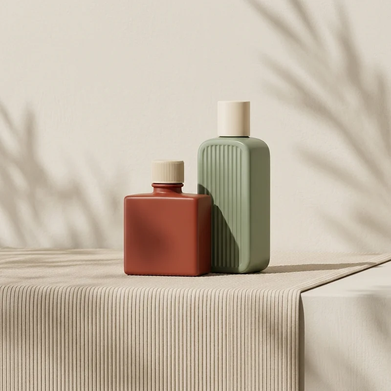 Minimalist bottles with palm shadow