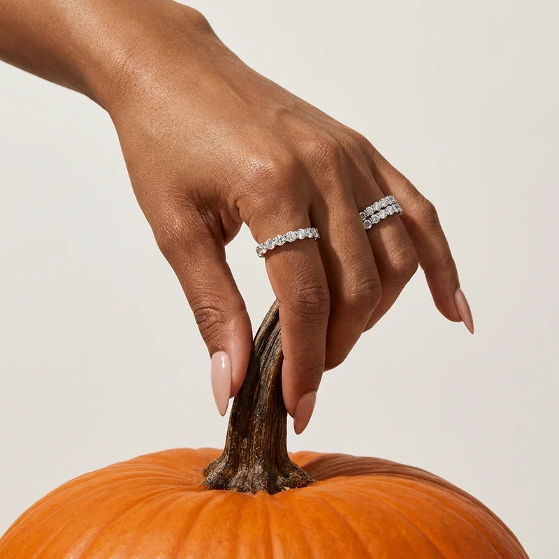 Autumn diamond rings on pumpkin stem