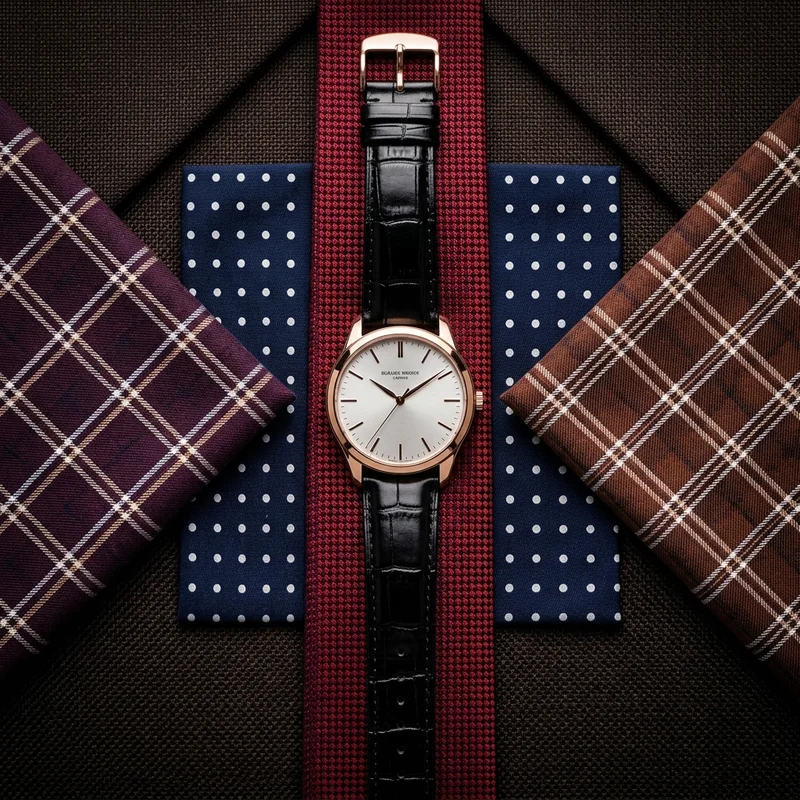 Classic watch on patterned fabrics