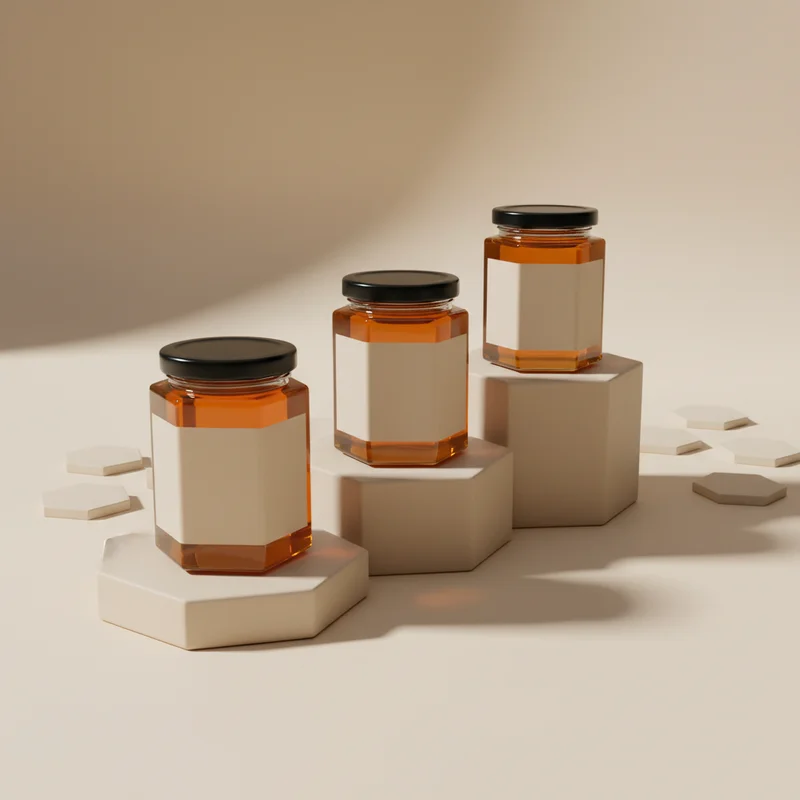 Artisan jars on honeycomb stand