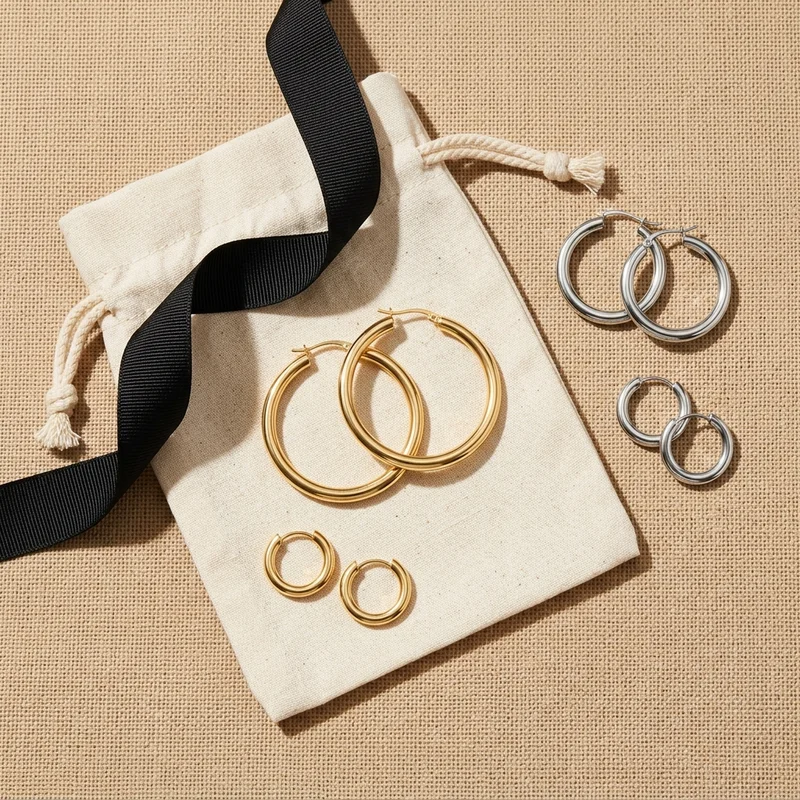Minimalist hoop earrings on canvas