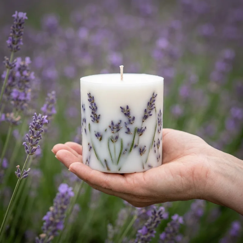 Lavender harvest pillar candle