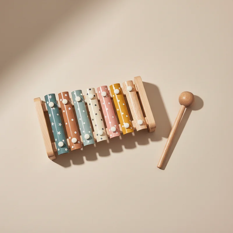 Colorful wooden blocks and pencil