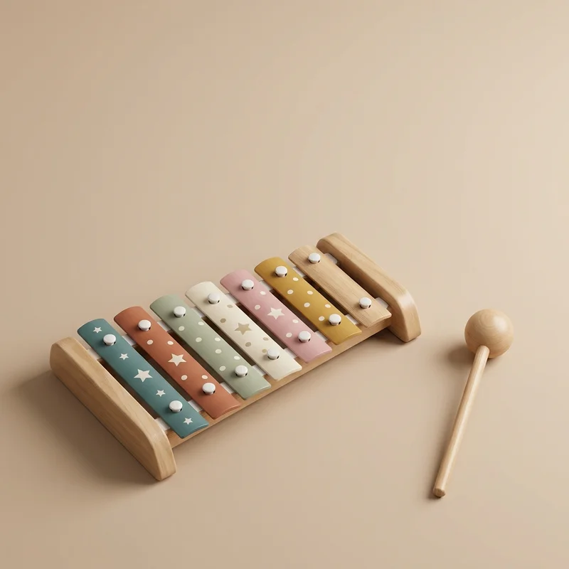 Playful wooden xylophone on beige