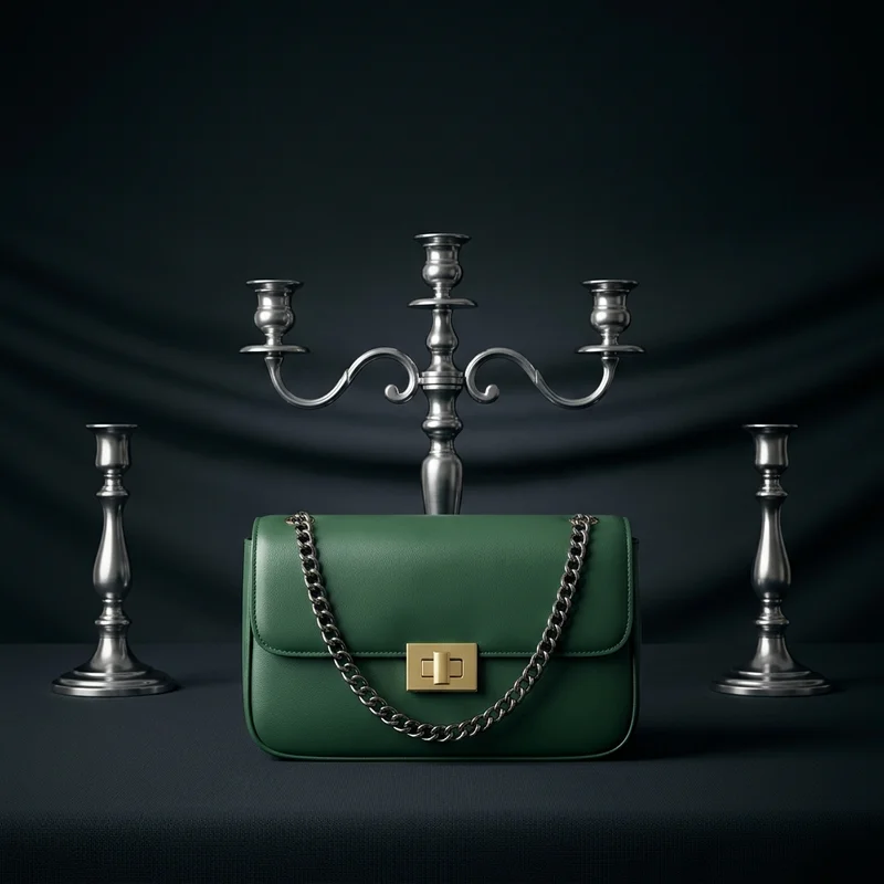 Elegant handbag on dark fabric