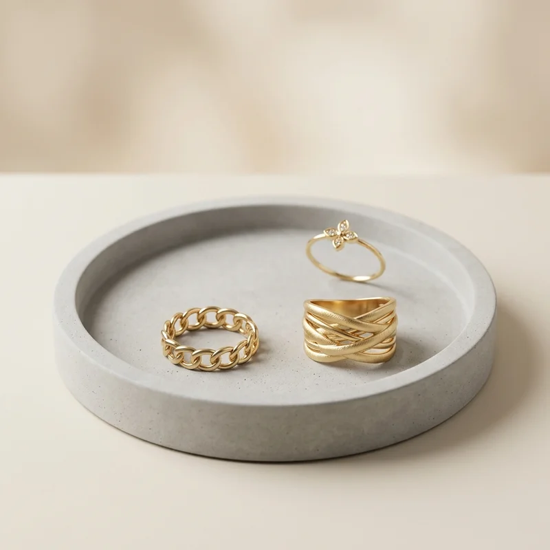 Minimalist gold rings on concrete