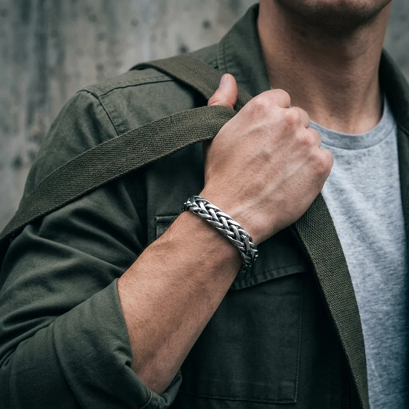 Rugged woven metal bracelet