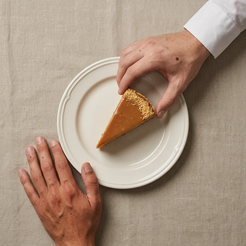 Caramel cake slice on linen