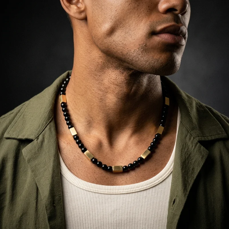 Men's beaded gold necklace