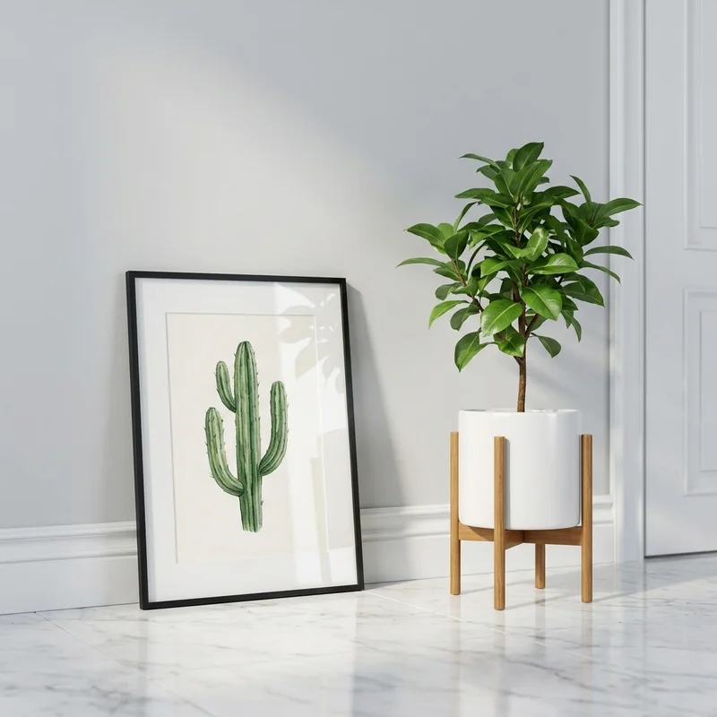 Modern home corner with art and plant