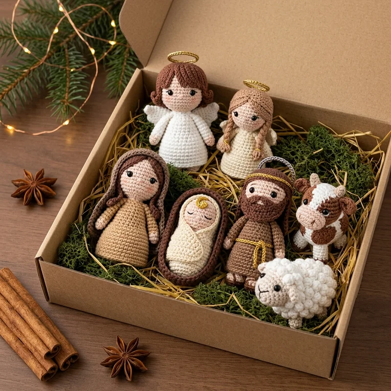Festive Crochet Nativity Box