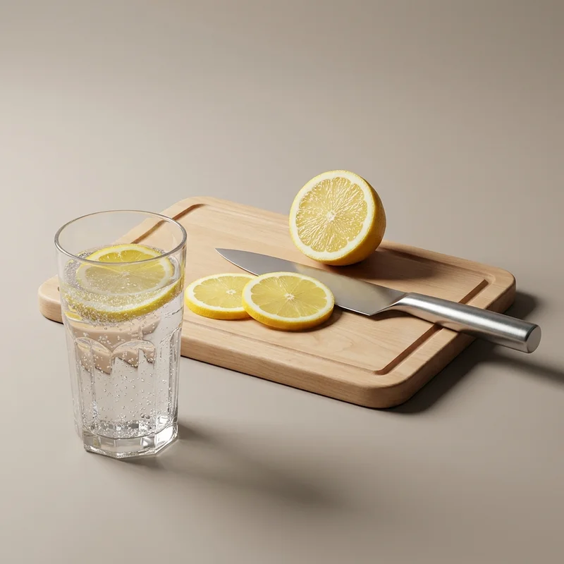 Fresh lemon water on wood