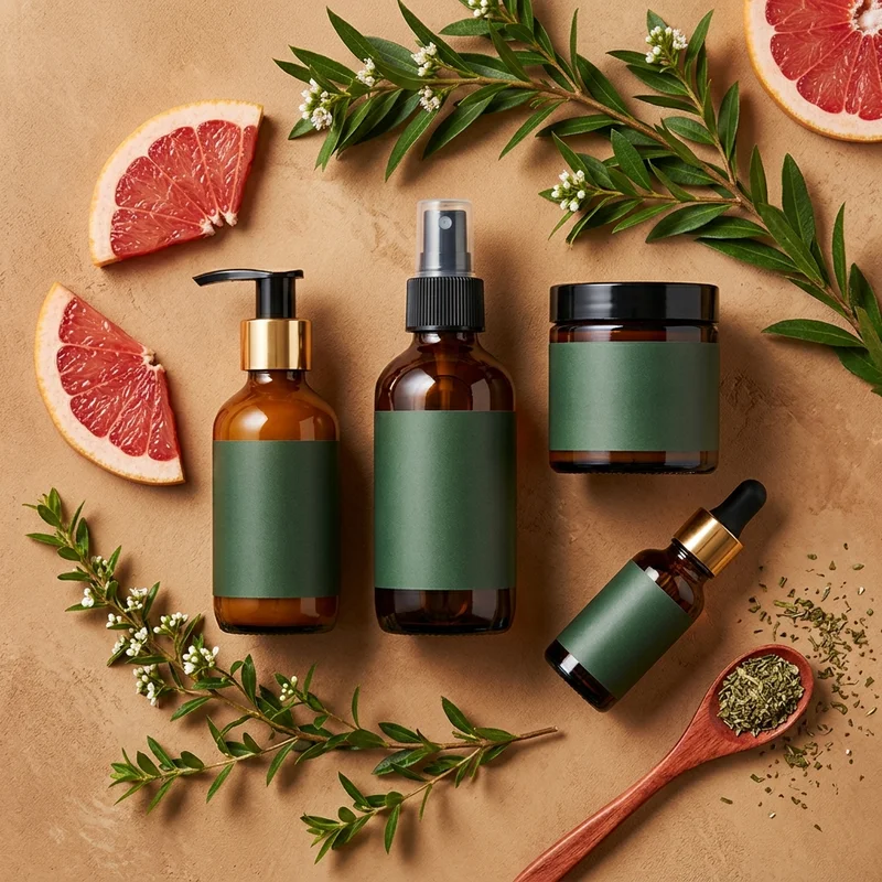Natural skincare flat lay