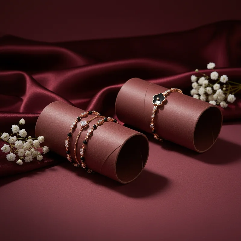 Elegant jewelry on burgundy satin