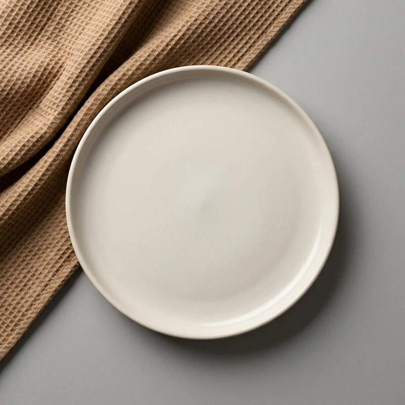 Modern beige plate flat lay