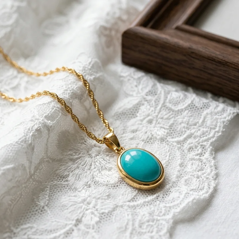 Vintage-style gold and turquoise pendant