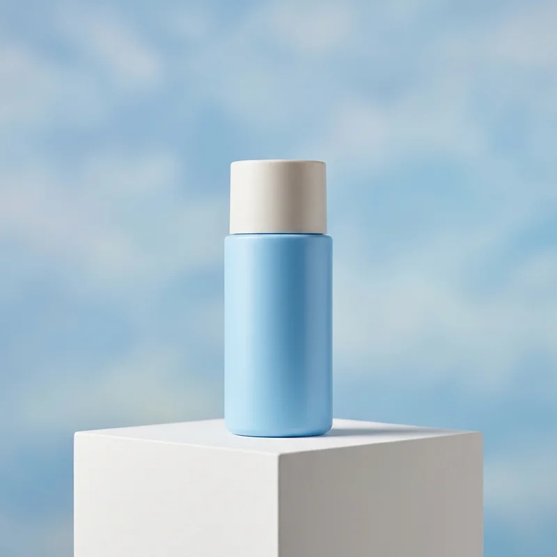 Minimalist skincare on sky pedestal