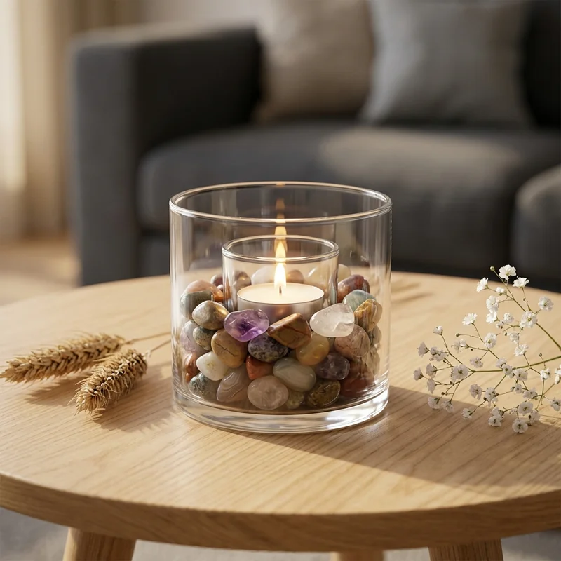 Cozy living room stone candle