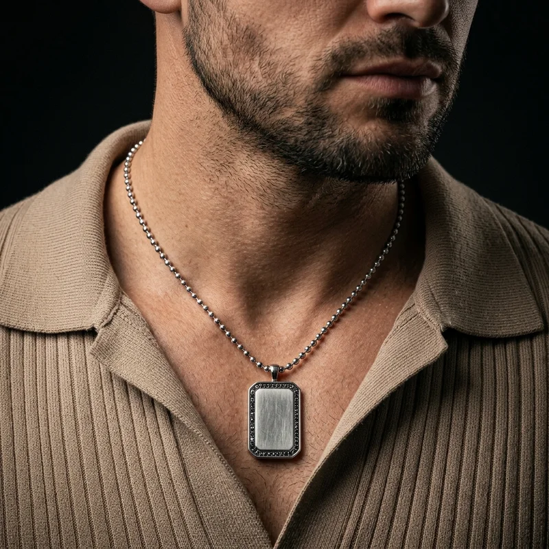 Stylish men's necklace on model