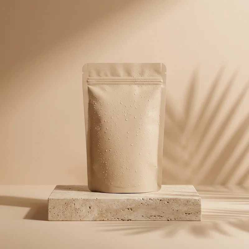 Minimalist pouch on travertine stone
