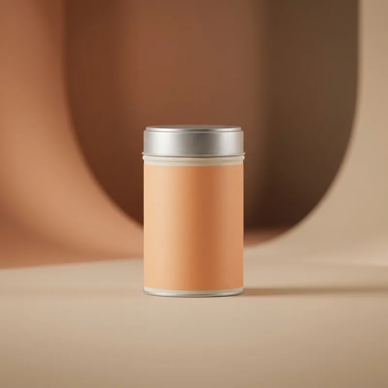 Minimalist peach tin on beige