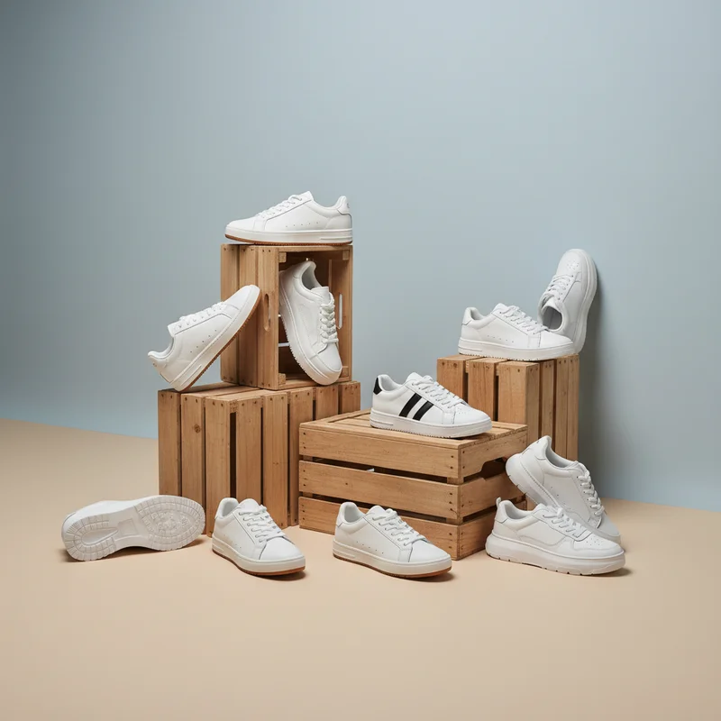 Fresh white sneakers display