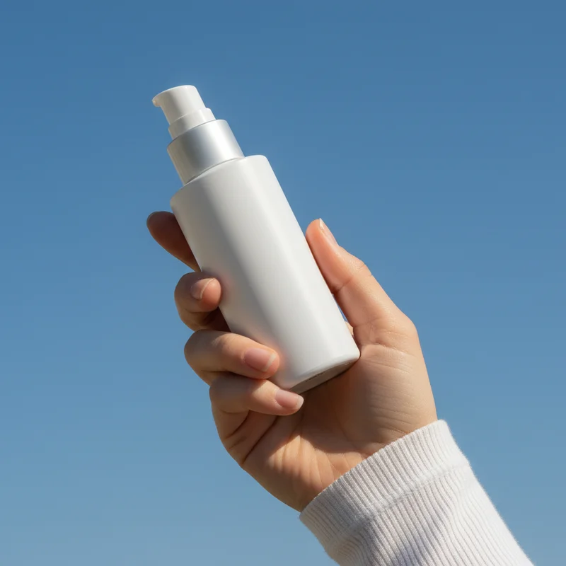 Skincare dropper against blue sky