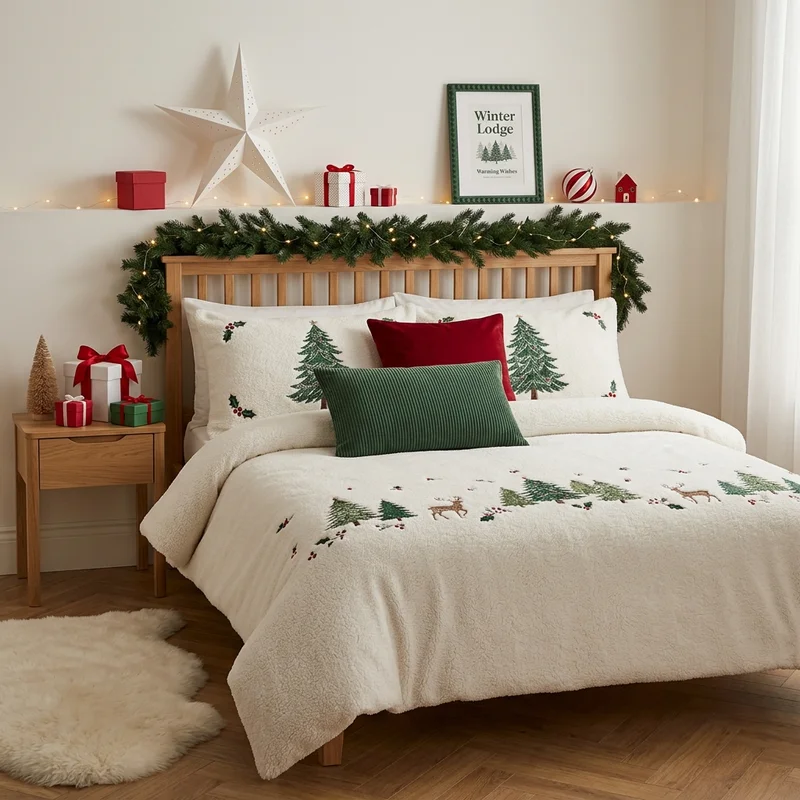 Cozy Christmas embroidered bedding set